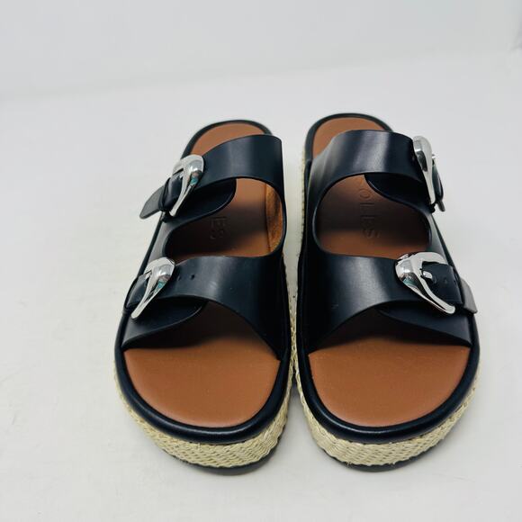 Aerosoles Women’s Size 10 Black Buckle Platform Sandals Espadrille Wedge Slides - Picture 4 of 14